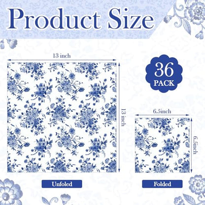 36 Pack 6 Style Blue and White Decoupage Chinoiserie Napkins (36 Count)