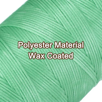 150D 0.8mm Flat Waxed Thread 284 Yards Polyester Leather Sewing Waxed String Hand Stitching Waxed Cord for Leather Stitching Sewing Bookbinding DIY Craft Sky Green