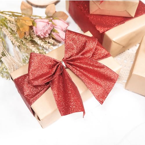 Glitter Wired Ribbon 2.5" x 20 Yards Red for Christmas Home Decor Bow Gift Wrapping DIY Crafts Wreath (60 Foot)