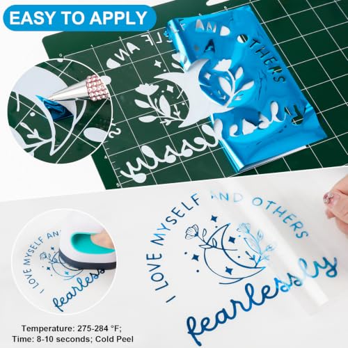 Blue Metallic Foil Heat Transfer Vinyl 12" x5ft Blue HTV Vinyl Roll Chrome Iron on Vinyl Easy to Cut & Weed DIY Heat Press Design for T (5 Foot)