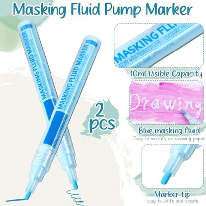 2 Pcs Masking Fluid Pen for Watercolor Painting (2 Count)