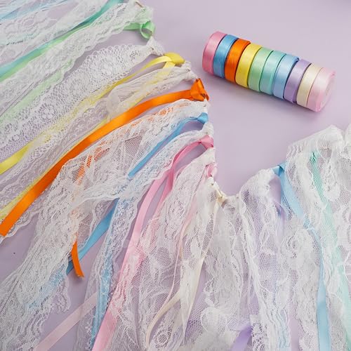 Pastel Rainbow Ribbon Assortment Satin Rainbow Colored Ribbon 3 (150 Foot)