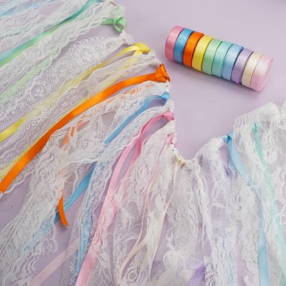 Pastel Rainbow Ribbon Assortment Satin Rainbow Colored Ribbon 3 (150 Foot)