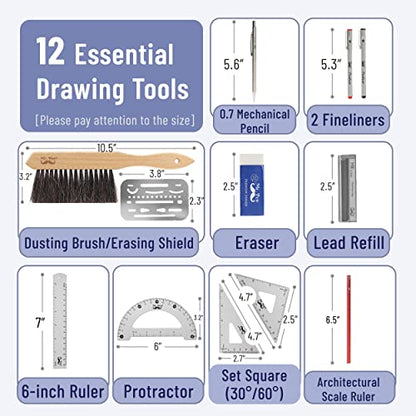 Professional Drafting Tools & Geometry Set with Case