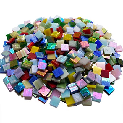 610 Pieces Iridescent Square Glass Mosaic Tiles for Crafts (15 Ounce)