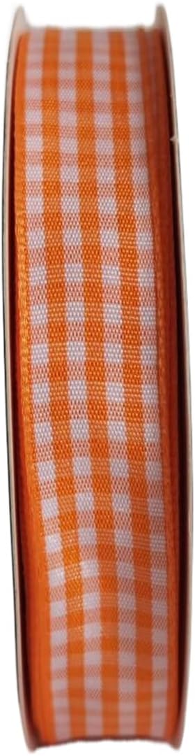 Orange Gingham Plaid Checked Ribbon 25 Yards Each Roll 100% Polyester (5/8",Orange) - Crafty Corner