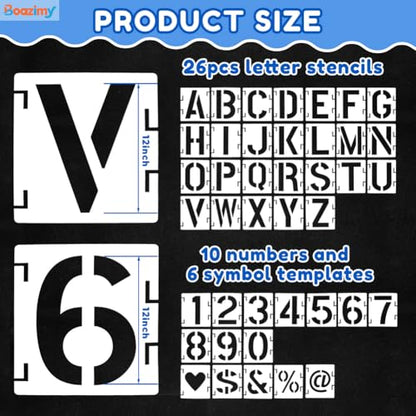 12 Inch 42 Pcs Reusable Letter Number Symbol Stencils (42 Count)