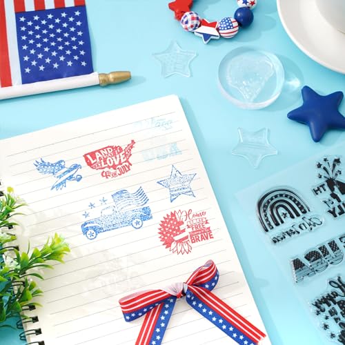 5 Sheet 4th of July Clear Stamps Patriotic Silicone Transparent Stamps Border Stamp Cards for 250th Anniversary Independence Day Memorial Day DIY Crafts Card Making Scrapbooking Embossing (5 Count)