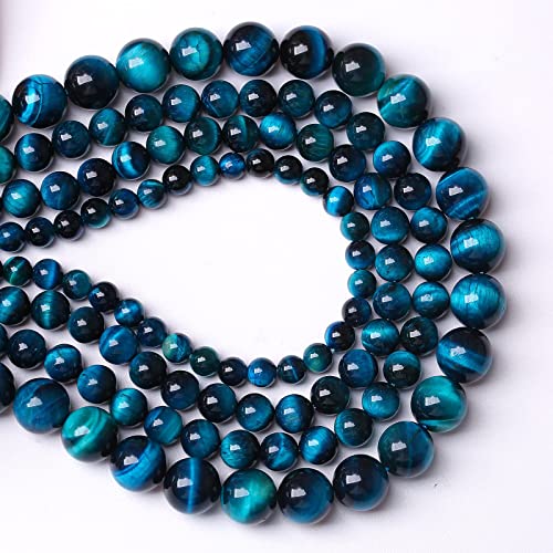 Blue Tiger Eye Gemstone Loose Beads Natural Round Loose Stone Beads for Jewelry Making DIY Bracelet Necklace Earrings 8mm 48pcs 1 Strand 15" (16 Count)