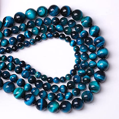 Blue Tiger Eye Gemstone Loose Beads Natural Round Loose Stone Beads for Jewelry Making DIY Bracelet Necklace Earrings 8mm 48pcs 1 Strand 15" (16 Count)