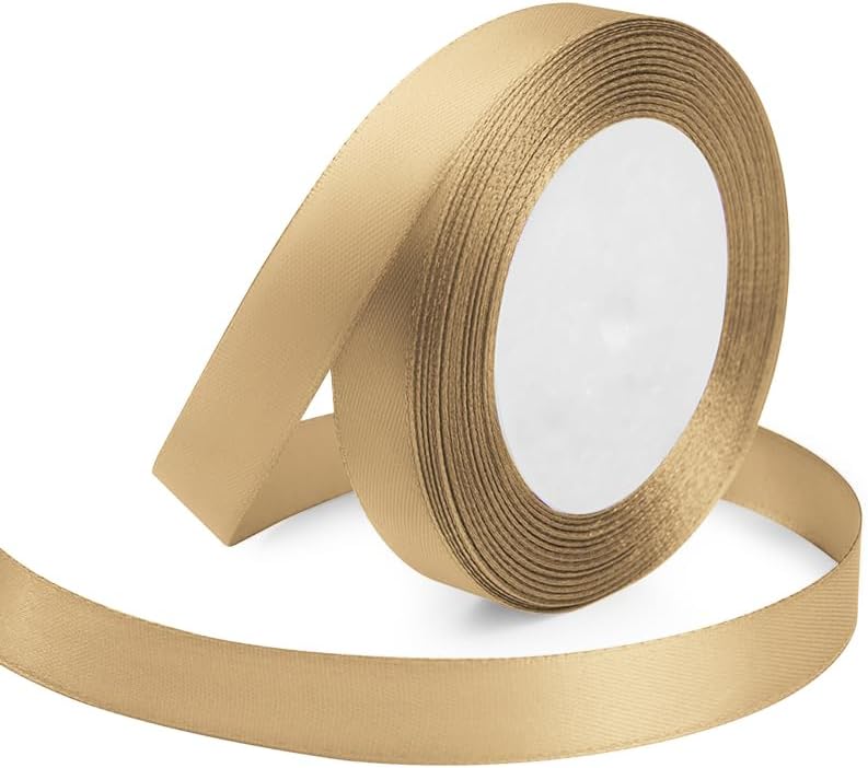 Champagne Gold Ribbon 5/8 Inches x 25 Yards, Gold Satin Fabric Silk Ribbon for Gift Wrapping, Bows Making, Floral Bouquets, Wreaths, DIY Handicrafts, Sewing Projects, Baby Shower and Wedding Party - Crafty Corner