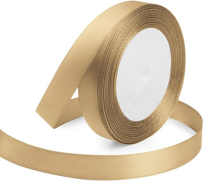 Champagne Gold Ribbon 5/8 Inches x 25 Yards, Gold Satin Fabric Silk Ribbon for Gift Wrapping, Bows Making, Floral Bouquets, Wreaths, DIY Handicrafts, Sewing Projects, Baby Shower and Wedding Party - Crafty Corner
