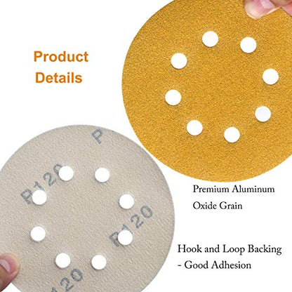 5-Inch 8-Hole Hook and Loop Sanding Discs 120-Grit, 50-Pack (50 Count)