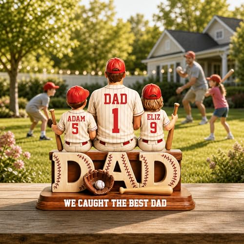 Personalized Baseball Dad Wooden Plaque