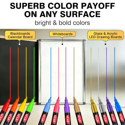 Liquid Chalk Markers for Blackboard 24 Vibrant Colors 1mm Fine Tip (24 Count)