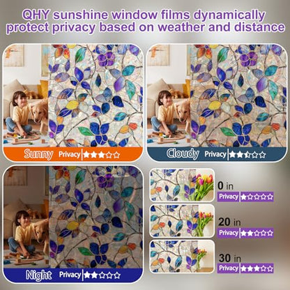 Stained Glass Window Privacy Film Decorative Rainbow Static Clings