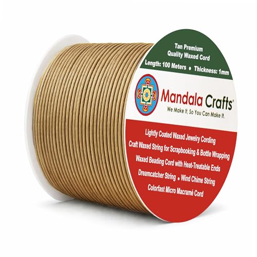 1mm Tan Cotton Waxed Cord for Jewelry Making (327 Foot)