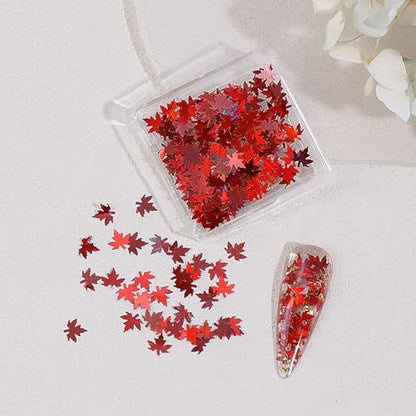 Thanksgiving Glitter Maple Leaf Nail Sequins Fall Nail Flakes Design Nail Charms Holographic Laser Mixed Color 3D Confetti Nail Glitter Sequins for Women (2 Ounce)