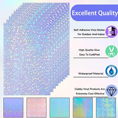 36 Sheets Holographic Sticker Paper A4 Vinyl Holographic Laminate Sheets Self Adhesive Waterproof Transparent Film