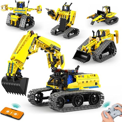5-in-1 STEM Building Block Kit RC Robot Excavator Toys for Ages 8-13 (430 Count)