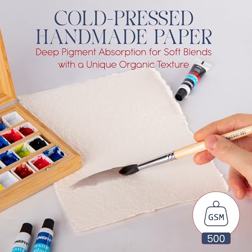 Thick Handmade Watercolor Paper with Deckled Edge (15 Count)