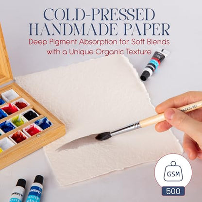 Thick Handmade Watercolor Paper with Deckled Edge (15 Count)