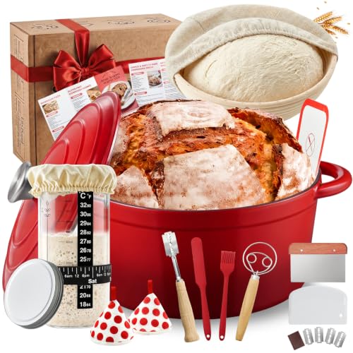 Sourdough Starter Kit with Enamel Cast Iron Pot 6.5 QT for Bread Baking