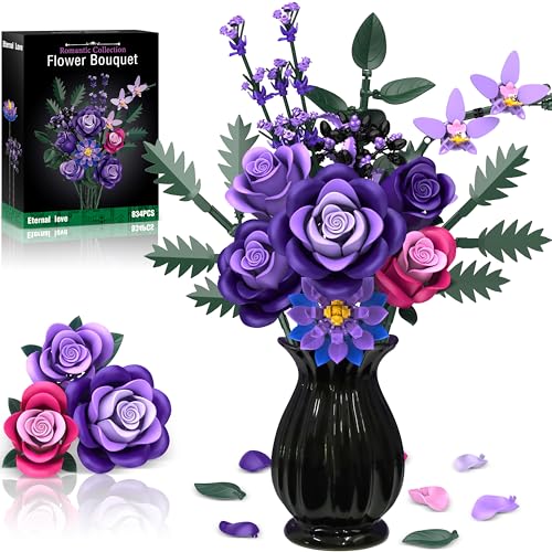 Purple Roses Flower Bouquet Building Sets
