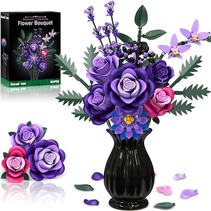 Purple Roses Flower Bouquet Building Sets