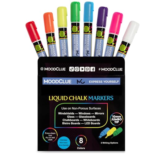 10mm JUMBO Tip Liquid Chalk Drawing Markers for Car Windows (8 Count)