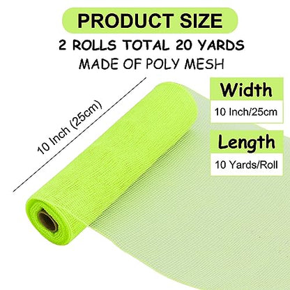 2 Rolls 10 Inch Light Green Decorative Mesh Ribbbon Rolls (60 Foot)
