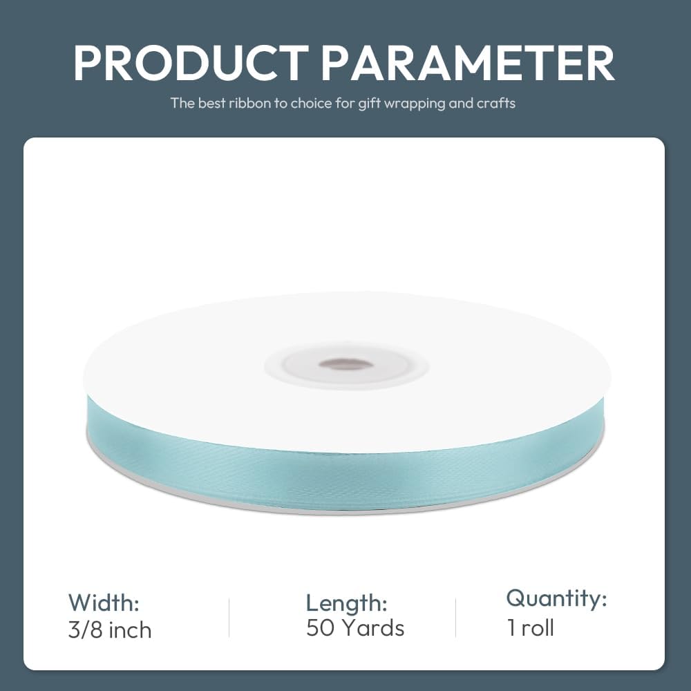 KMER LIFE 3/8" Wide x 50 Yards Baby Blue Polyester Satin Ribbon, Perfect for Wedding Decor, Crafts, Gift Wrapping & Other Projects - Crafty Corner