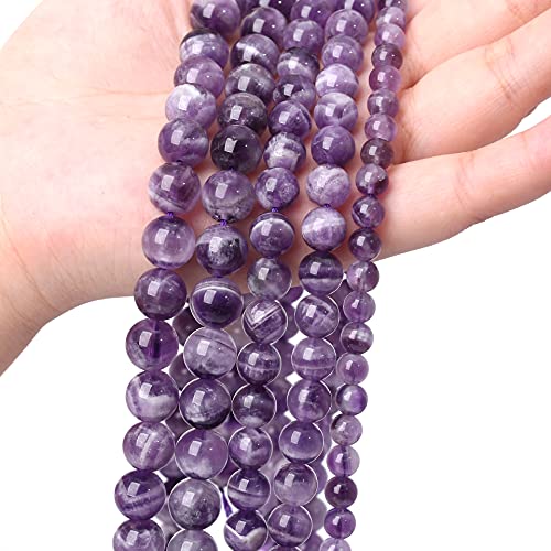 Natural Purple Dream Lace Amethysts Beads Crystal Round Loose Beads for Jewelry Making 8mm 45PCS 1 Strand 15" (16 Count)