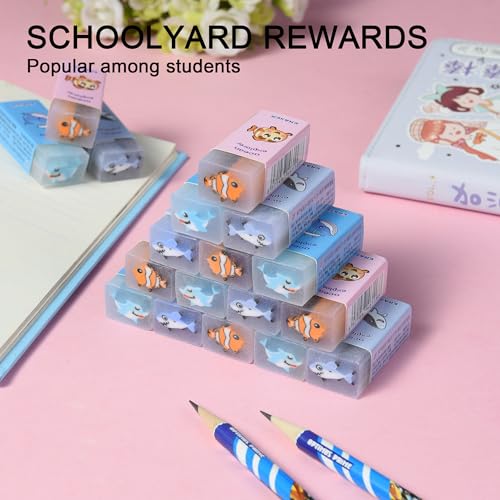 18Pcs Cute Sea Animal Erasers for Kids Bulk (18 Count)