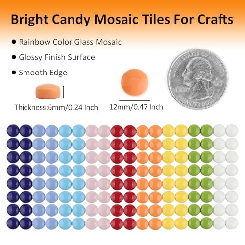 200g Glossy Round Glass Mosaic Tiles for Crafts Bulk (7.05 Ounce)