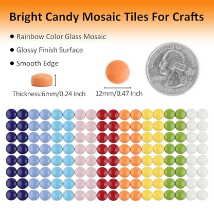 200g Glossy Round Glass Mosaic Tiles for Crafts Bulk (7.05 Ounce)