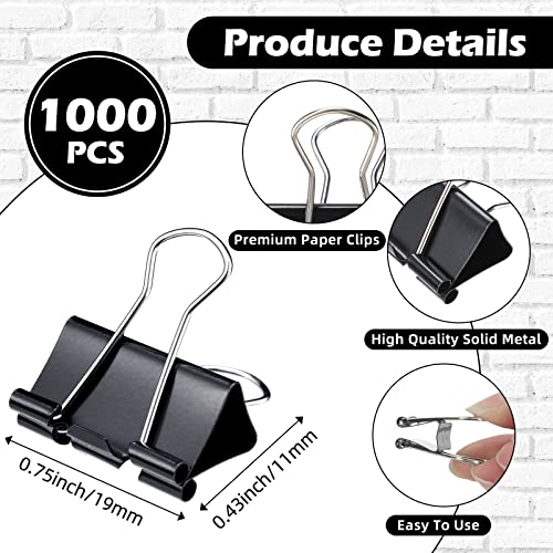 1000 Pcs Binder Clips Bulk Black Metal Clip (1000 Count)