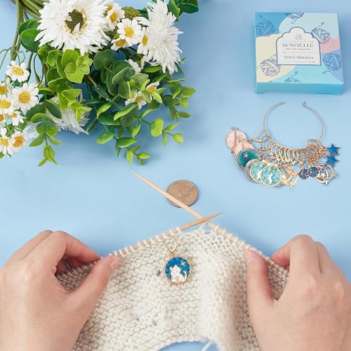 1 Box 20Pcs Stitch Markers Crochet Stitch Marker Cute Planet Moon Star Enamel Charms Clip On Removable Lobster Clasp Zipper Pull Charm Locking Knitting Markers for Weaving Sewing Quilting (20 Count)