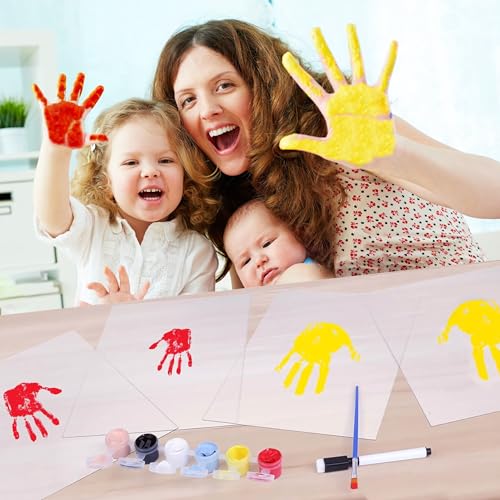 Family Handprint Kit DIY Craft Keepsake Wooden Frame Non Toxic Paints Transparent Sheets Perfect for Handprints Prints and Footprints Endless Present Set for New Parents and Family Memories