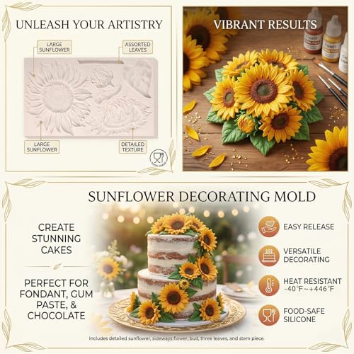 Oversized Sunflower Silicone Mold Leaves Fondant Mold
