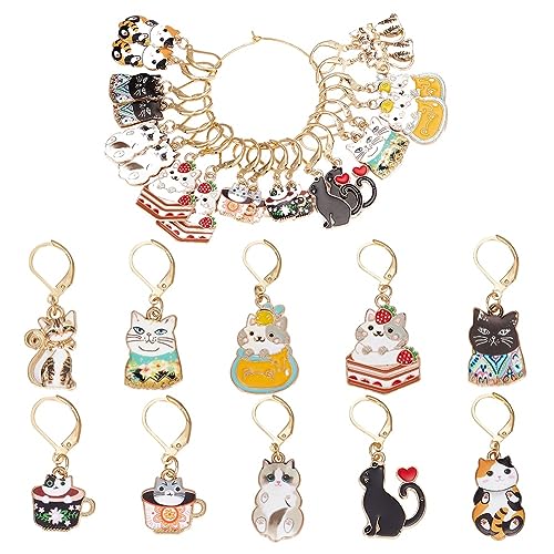 1 Box 20Pcs 10 Style Locking Stitch Marker Cute Stitch Markers Cat Pet Animal Leverback Knitting Charms Knitting Tools for Weaving Sewing Needleworks Women Adults DIY Crafts