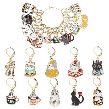1 Box 20Pcs 10 Style Locking Stitch Marker Cute Stitch Markers Cat Pet Animal Leverback Knitting Charms Knitting Tools for Weaving Sewing Needleworks Women Adults DIY Crafts