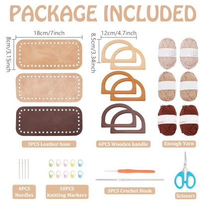 3 Set Crochet Bag Kit for Beginners 3 Colors Tote Bag Set with Step (3 Count)