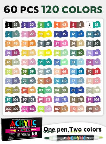 120 Colors Acrylic Paint Markers with 60 Dual