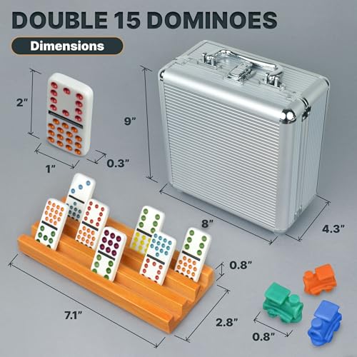 Mexican Train Dominoes Set Double 15 with 8 Holders