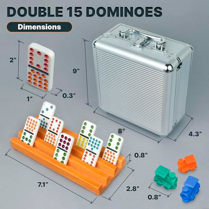Mexican Train Dominoes Set Double 15 with 8 Holders