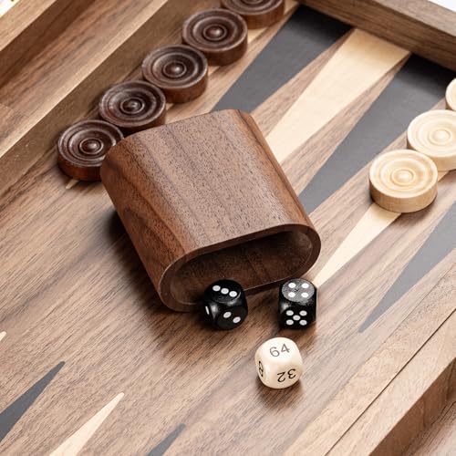 14.5” Premium Natural Walnut Folding Backgammon Sets for Adults and Kids