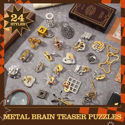 24 Pcs Metal Brain Teaser Puzzles for Adults IQ Logic (24 Count)