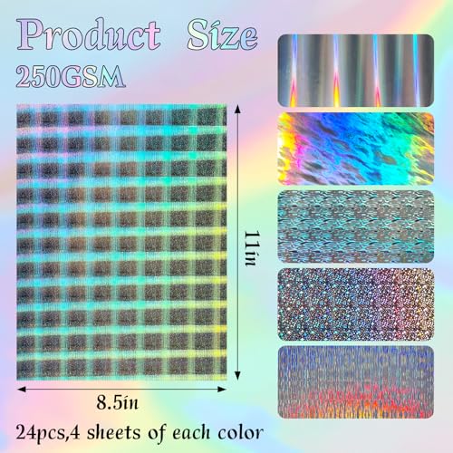 24 Sheets Holographic Cardstock 8.5 x 11 Inch (24 Count)
