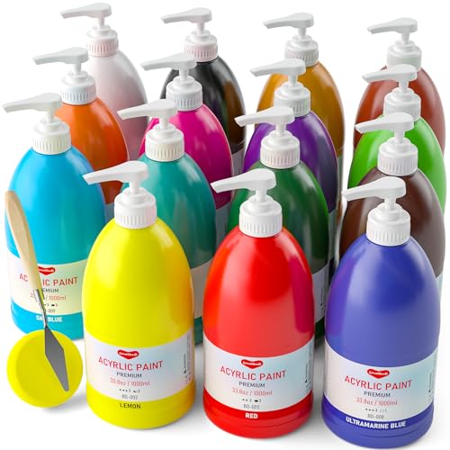 15 Colors Large Bulk Acrylic Paint Set 33.8oz (507 Fl Oz)